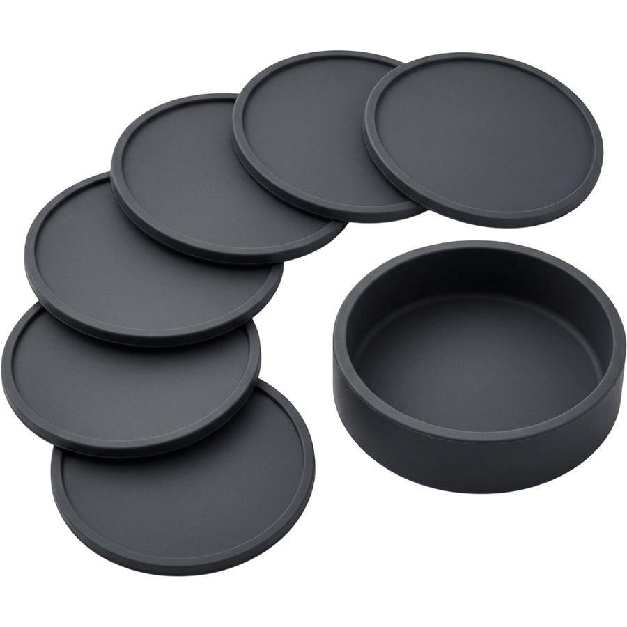 Nydealshop Round Silicone Coasters Set of 6 with Holder Charcoal