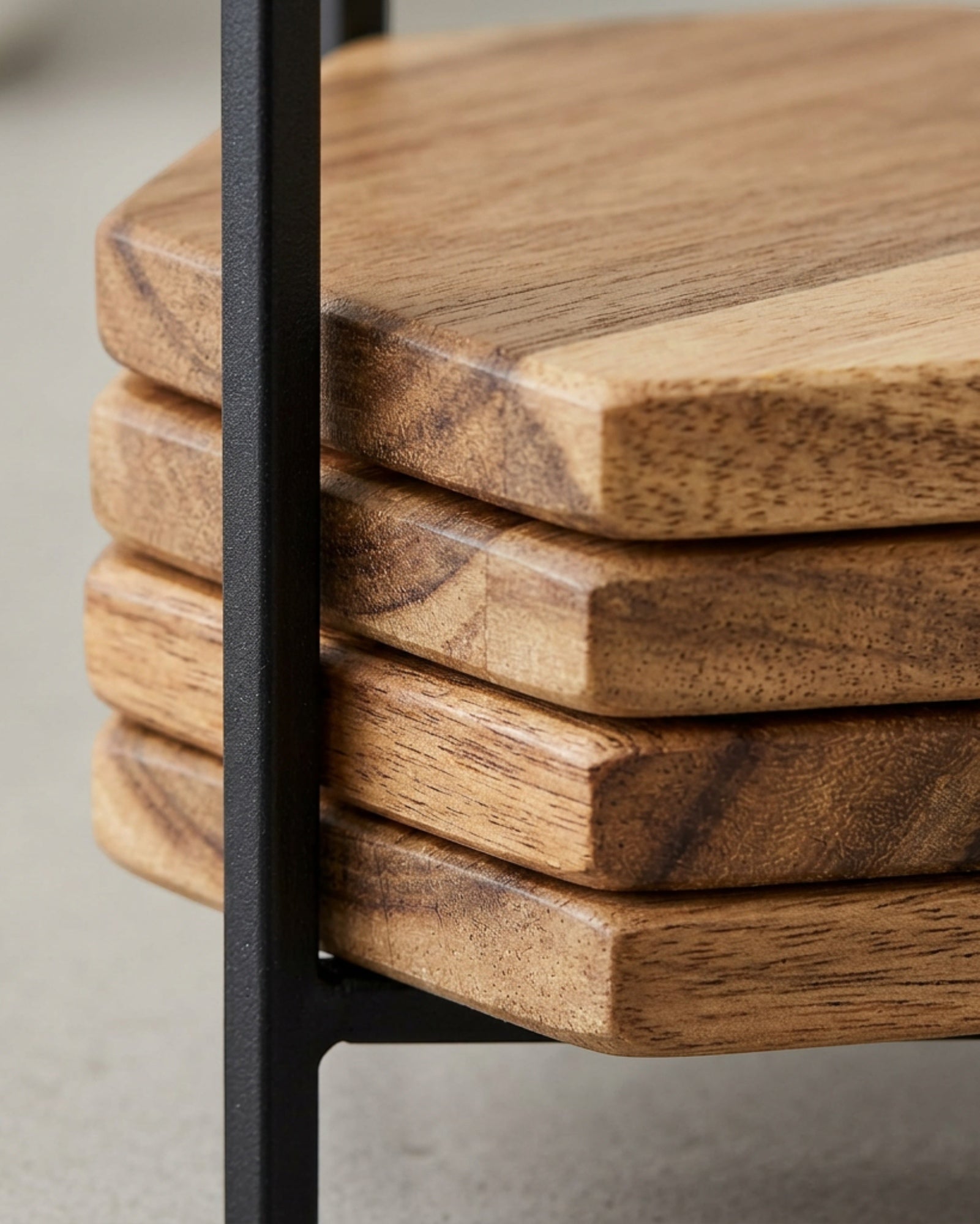 Nydealshop Acacia Wood Hexagon Coasters Set of 6 with Black Stand - Detail view