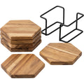 Nydealshop Acacia Wood Hexagon Coasters Set of 6 with Black Stand - Product view