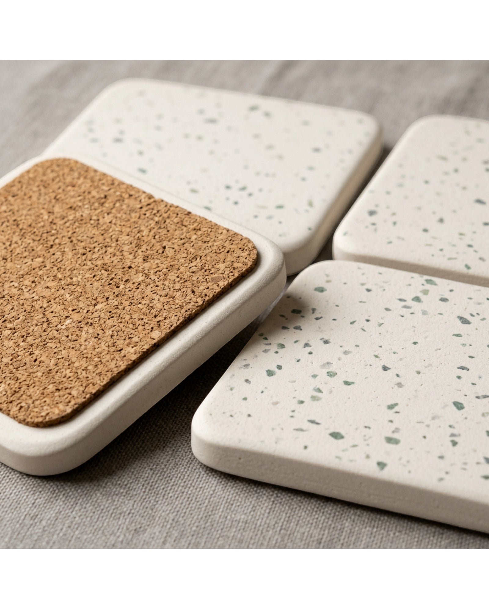 Nydealshop Absorbent Terrazzo Square Coasters Set of 4 White Speckled - Detail view
