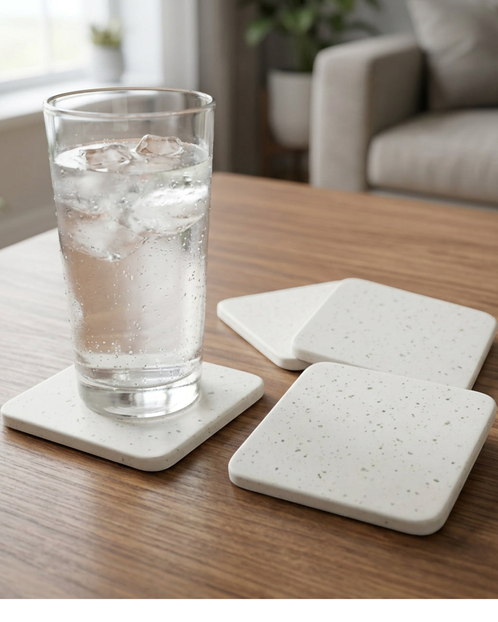 Nydealshop Absorbent Terrazzo Square Coasters Set of 4 White Speckled - Lifestyle view