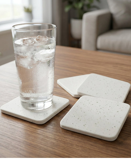 Nydealshop Absorbent Terrazzo Square Coasters Set of 4 White Speckled - Lifestyle view