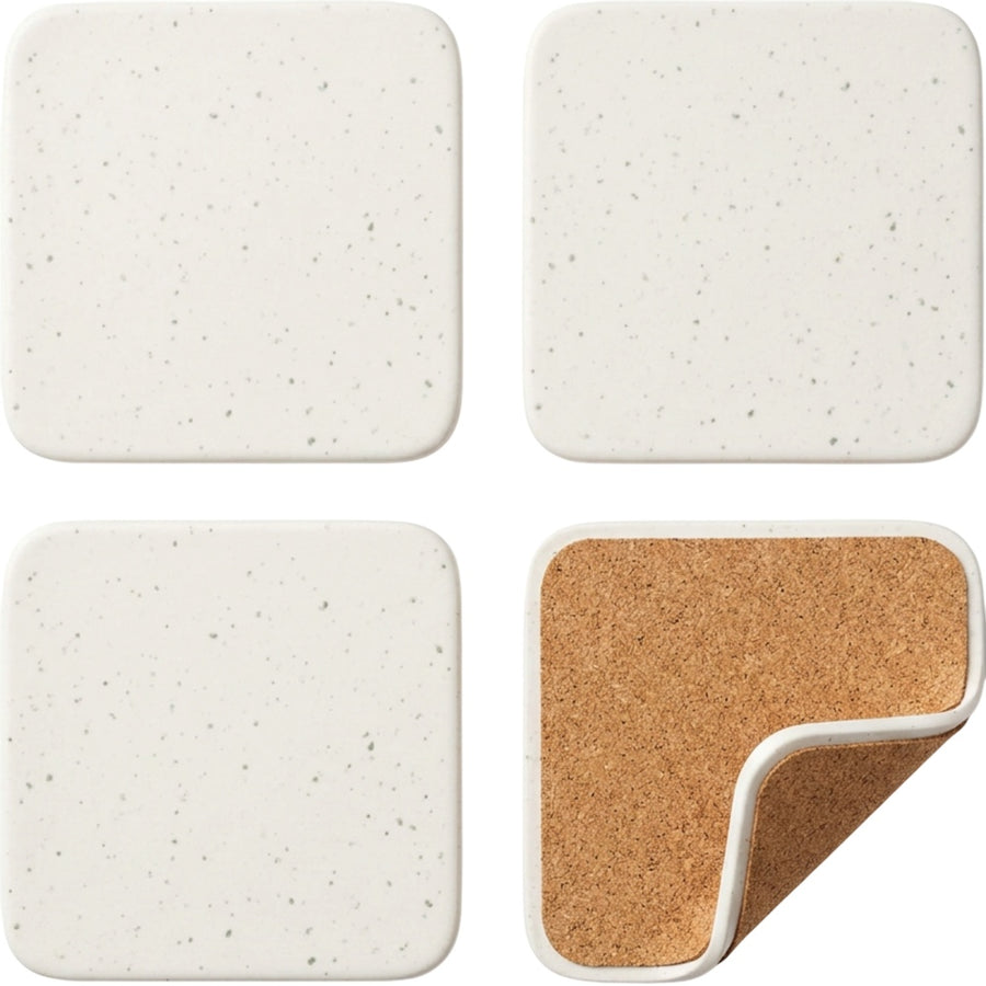 Nydealshop Absorbent Terrazzo Square Coasters Set of 4 White Speckled